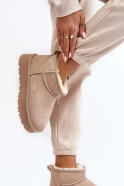 Outlet Boto Modne Zamszowe Niskie Śniegowce Jasnobeżowe Nucca Beżowy