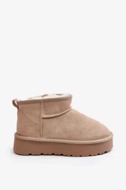 Outlet Boto Modne Zamszowe Niskie Śniegowce Jasnobeżowe Nucca Beżowy