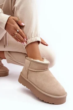 Outlet Boto Modne Zamszowe Niskie Śniegowce Jasnobeżowe Nucca Beżowy