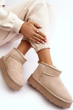 Outlet Boto Modne Zamszowe Niskie Śniegowce Jasnobeżowe Nucca Beżowy
