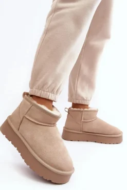 Outlet Boto Modne Zamszowe Niskie Śniegowce Jasnobeżowe Nucca Beżowy