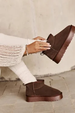 Damskie Boto Modne Zamszowe Niskie Śniegowce Brązowe Nucca