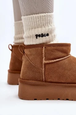 Online Boto Modne Zamszowe Niskie Śniegowce Camel Nucca Brązowy