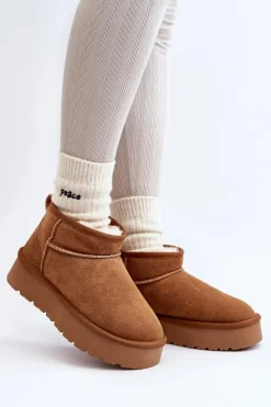 Online Boto Modne Zamszowe Niskie Śniegowce Camel Nucca Brązowy