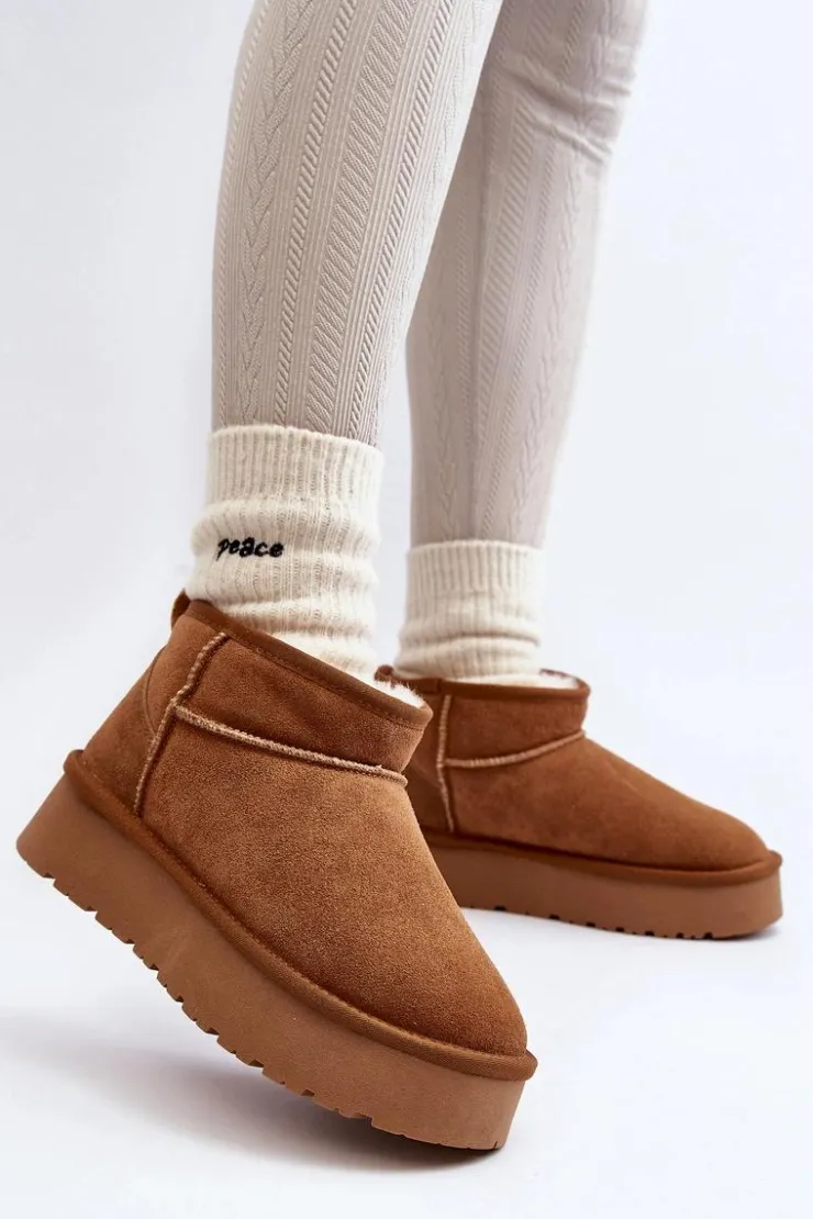 Online Boto Modne Zamszowe Niskie Śniegowce Camel Nucca Brązowy