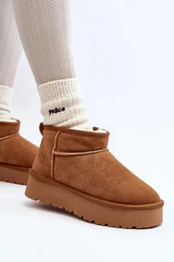 Online Boto Modne Zamszowe Niskie Śniegowce Camel Nucca Brązowy