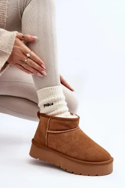 Online Boto Modne Zamszowe Niskie Śniegowce Camel Nucca Brązowy