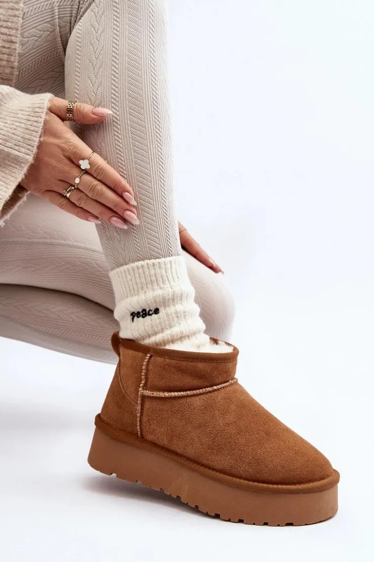 Online Boto Modne Zamszowe Niskie Śniegowce Camel Nucca Brązowy