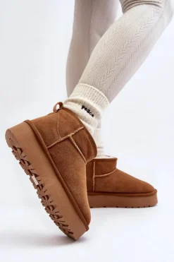 Online Boto Modne Zamszowe Niskie Śniegowce Camel Nucca Brązowy