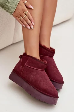 New Boto Modne Zamszowe Niskie Śniegowce Bordowe Nucca Czerwony