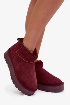 New Boto Modne Zamszowe Niskie Śniegowce Bordowe Nucca Czerwony