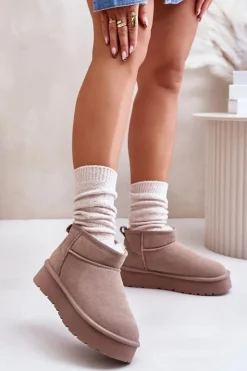 Damskie Boto Modne Zamszowe Niskie Śniegowce Khaki Nucca