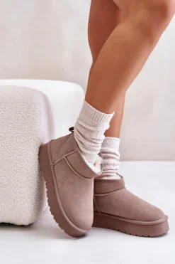 Damskie Boto Modne Zamszowe Niskie Śniegowce Khaki Nucca