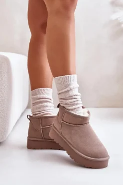 Damskie Boto Modne Zamszowe Niskie Śniegowce Khaki Nucca