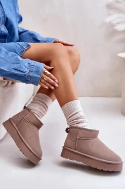 Damskie Boto Modne Zamszowe Niskie Śniegowce Khaki Nucca