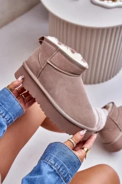 Damskie Boto Modne Zamszowe Niskie Śniegowce Khaki Nucca