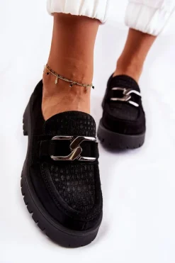 Damskie Boto Modne Zamszowe Półbuty Loafery Czarne Lemar Rayhan