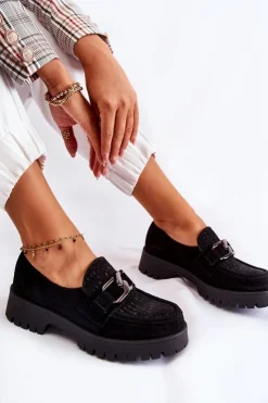 Damskie Boto Modne Zamszowe Półbuty Loafery Czarne Lemar Rayhan