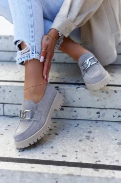 Outlet Boto Modne Zamszowe Półbuty Loafery Jasnoszare Rayhan