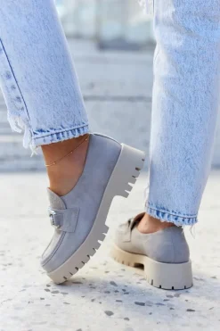 Outlet Boto Modne Zamszowe Półbuty Loafery Jasnoszare Rayhan