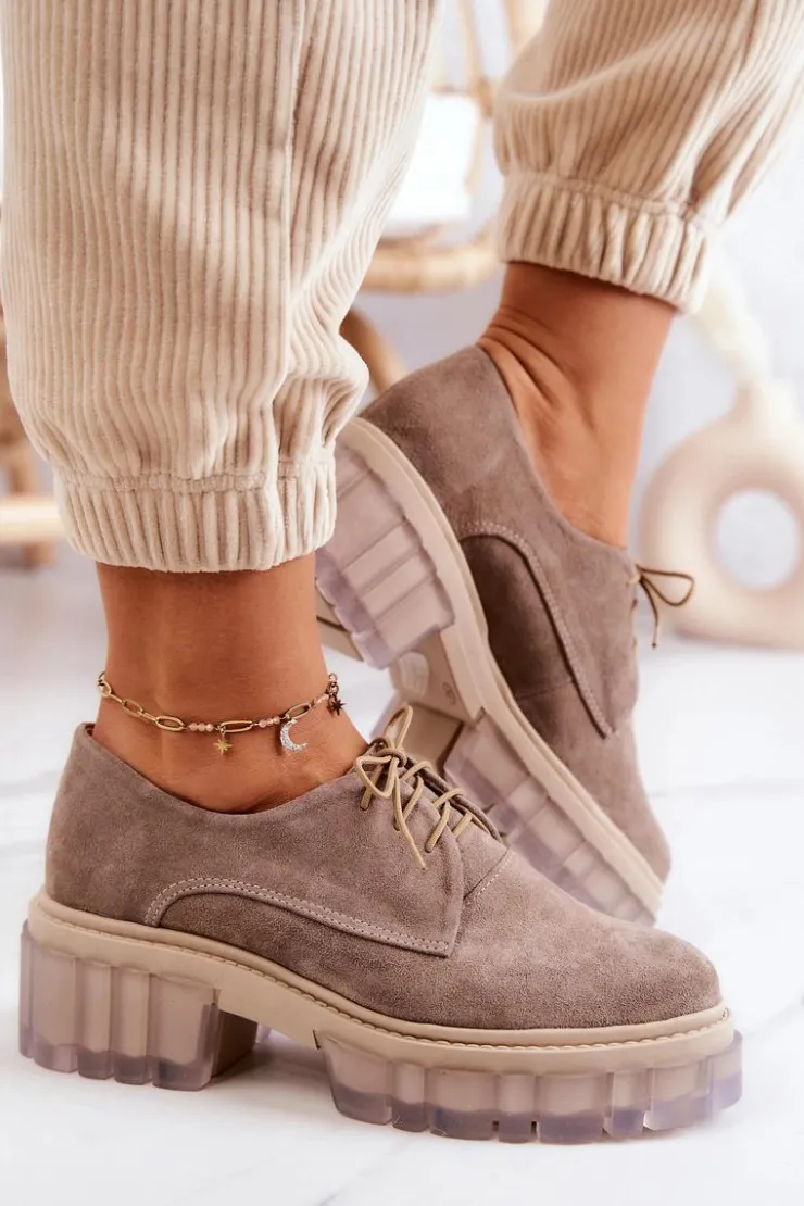 Best Boto Modne Zamszowe Półbuty Loafery Beżowe Lauriss