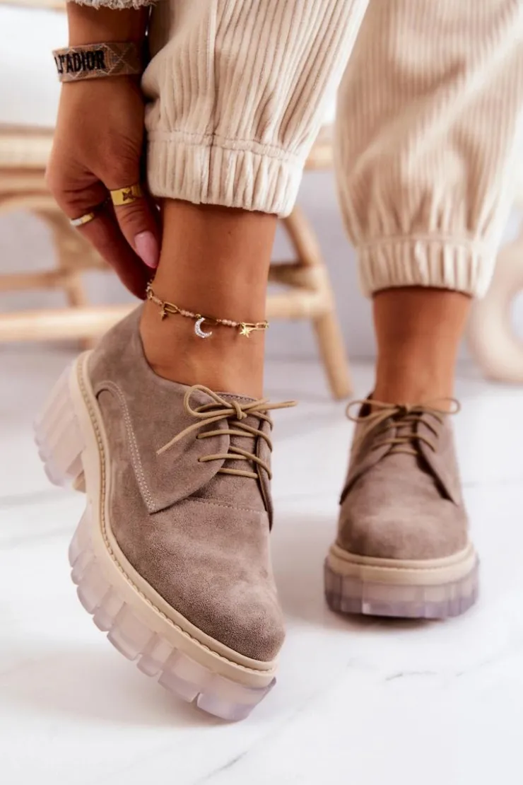 Best Boto Modne Zamszowe Półbuty Loafery Beżowe Lauriss