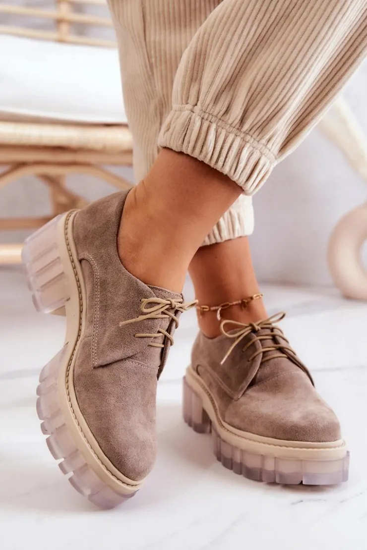 Best Boto Modne Zamszowe Półbuty Loafery Beżowe Lauriss