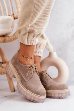 Best Boto Modne Zamszowe Półbuty Loafery Beżowe Lauriss