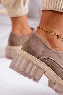 Best Boto Modne Zamszowe Półbuty Loafery Beżowe Lauriss