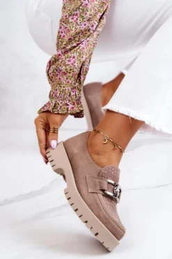 Boto Półbuty Skórzane|Mokasyny Damskie Zamszowe*Modne Zamszowe Półbuty Loafery Ciemnobeżowe Rayhan