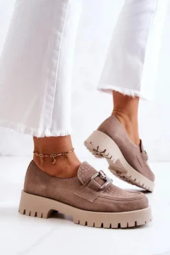 Boto Półbuty Skórzane|Mokasyny Damskie Zamszowe*Modne Zamszowe Półbuty Loafery Ciemnobeżowe Rayhan