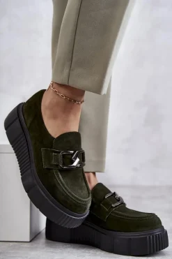 Boto Półbuty Skórzane*Modne Zamszowe Półbuty Na Platformie Khaki Lemar Marsol Zielony