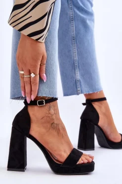 Clearance Boto Modne Zamszowe Sandałki Na Kwadratowym Obcasie Czarne Merila