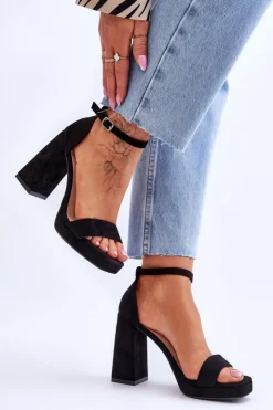 Clearance Boto Modne Zamszowe Sandałki Na Kwadratowym Obcasie Czarne Merila