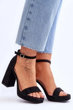 Clearance Boto Modne Zamszowe Sandałki Na Kwadratowym Obcasie Czarne Merila