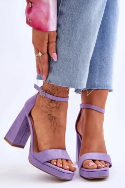 Damskie Boto Modne Zamszowe Sandałki Na Kwadratowym Obcasie Fioletowe Merila