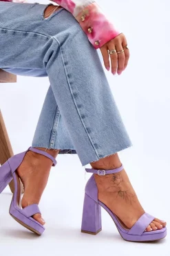 Damskie Boto Modne Zamszowe Sandałki Na Kwadratowym Obcasie Fioletowe Merila