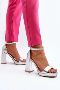 Damskie Boto Modne Zamszowe Sandałki Na Kwadratowym Obcasie Srebrne Merila