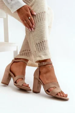 Boto Sandały Na Obcasie*Modne Zamszowe Sandałki Na Obcasie Camel Aubrey