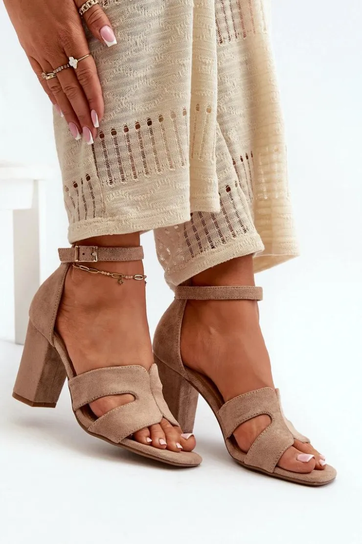 Boto Sandały Na Obcasie*Modne Zamszowe Sandałki Na Obcasie Camel Aubrey
