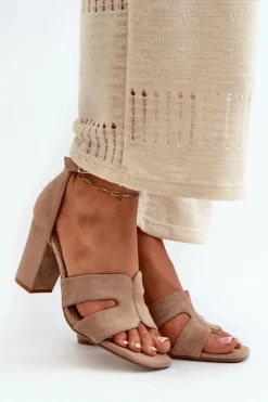 Boto Sandały Na Obcasie*Modne Zamszowe Sandałki Na Obcasie Camel Aubrey