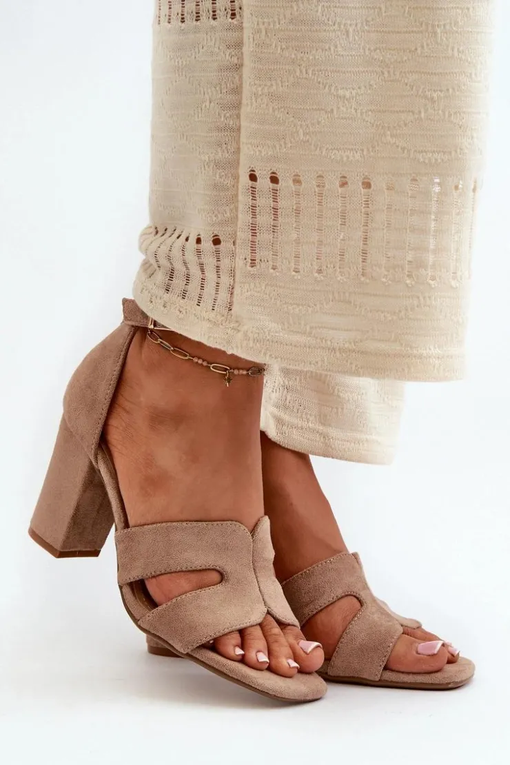 Boto Sandały Na Obcasie*Modne Zamszowe Sandałki Na Obcasie Camel Aubrey