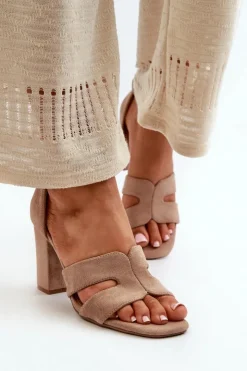 Boto Sandały Na Obcasie*Modne Zamszowe Sandałki Na Obcasie Camel Aubrey