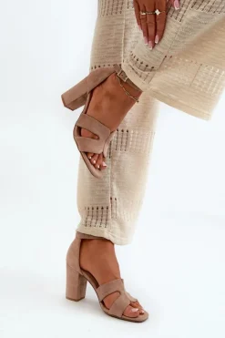 Boto Sandały Na Obcasie*Modne Zamszowe Sandałki Na Obcasie Camel Aubrey