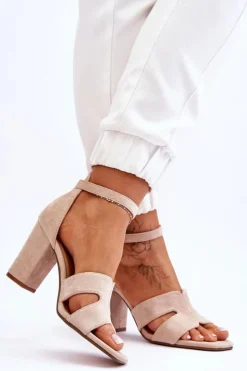 Damskie Boto Modne Zamszowe Sandałki Na Obcasie Beżowe Aubrey