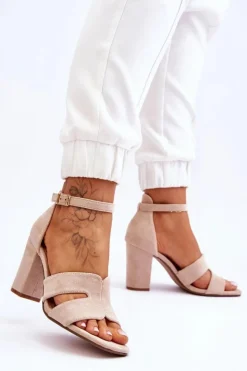 Damskie Boto Modne Zamszowe Sandałki Na Obcasie Beżowe Aubrey