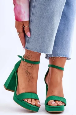 Damskie Boto Modne Zamszowe Sandałki Na Kwadratowym Obcasie Zielone Merila