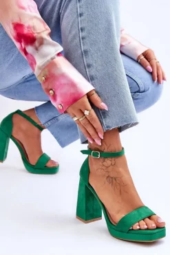 Damskie Boto Modne Zamszowe Sandałki Na Kwadratowym Obcasie Zielone Merila
