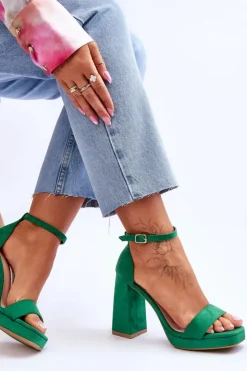 Damskie Boto Modne Zamszowe Sandałki Na Kwadratowym Obcasie Zielone Merila