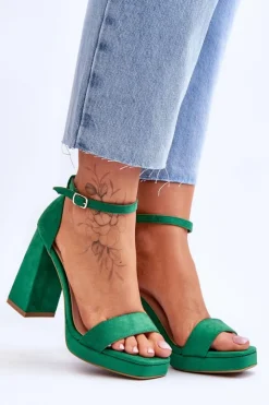 Damskie Boto Modne Zamszowe Sandałki Na Kwadratowym Obcasie Zielone Merila